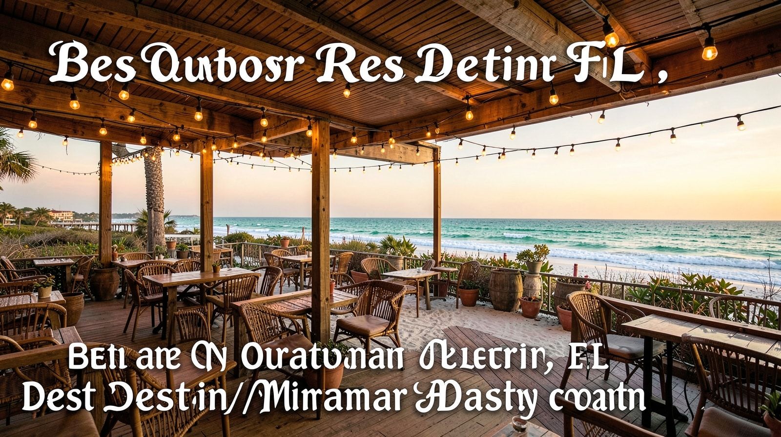 Covered outdoor restaurant terrace in Destin Florida on a warm fall evening under market lights