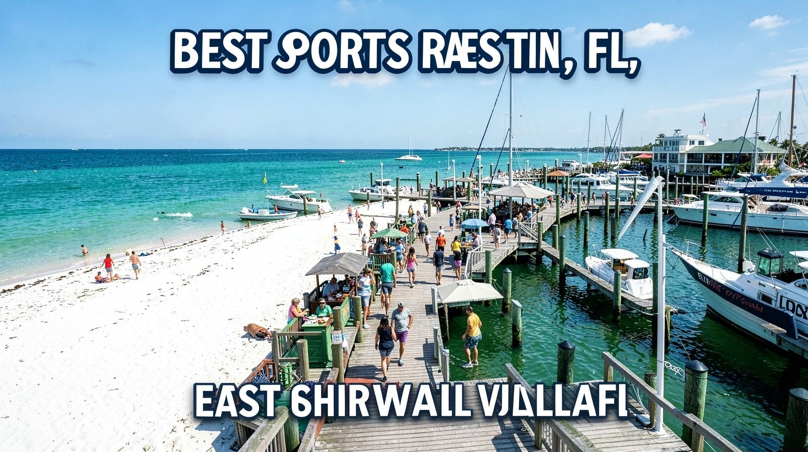 Destin Harbor boardwalk with waterfront bars and restaurants along HarborWalk Village