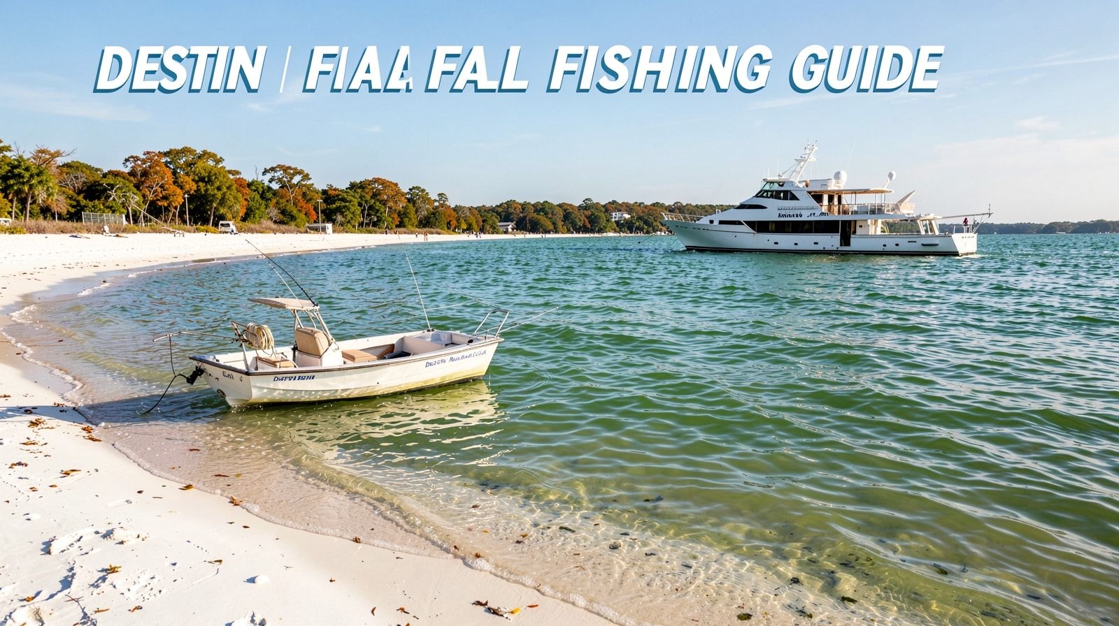 Small inshore fishing boat on bay water contrasted with a larger offshore charter boat near Destin Florida on a sunny fall day