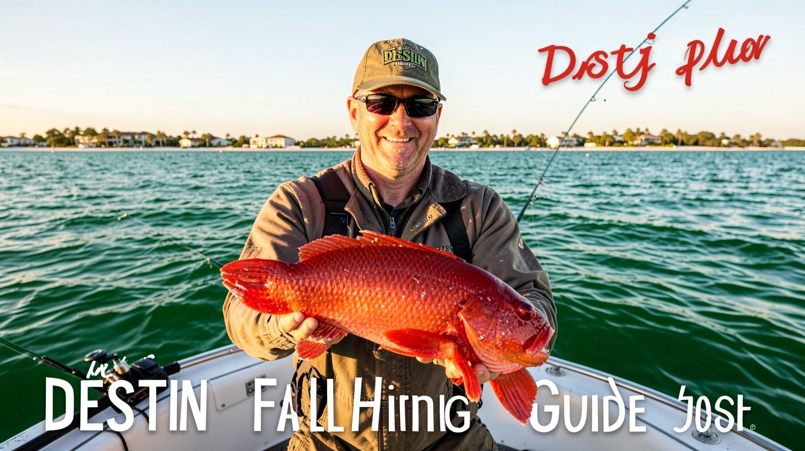 Angler holding a large red grouper caught offshore in the Gulf of Mexico near Destin Florida during fall grouper season