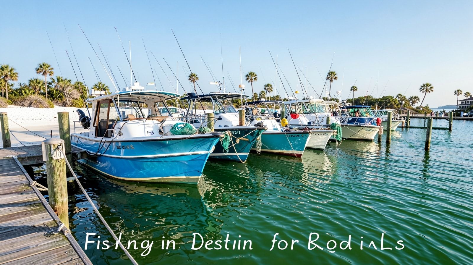 Multiple fishing charter boats docked at Destin HarborWalk Village marina ready for morning departures