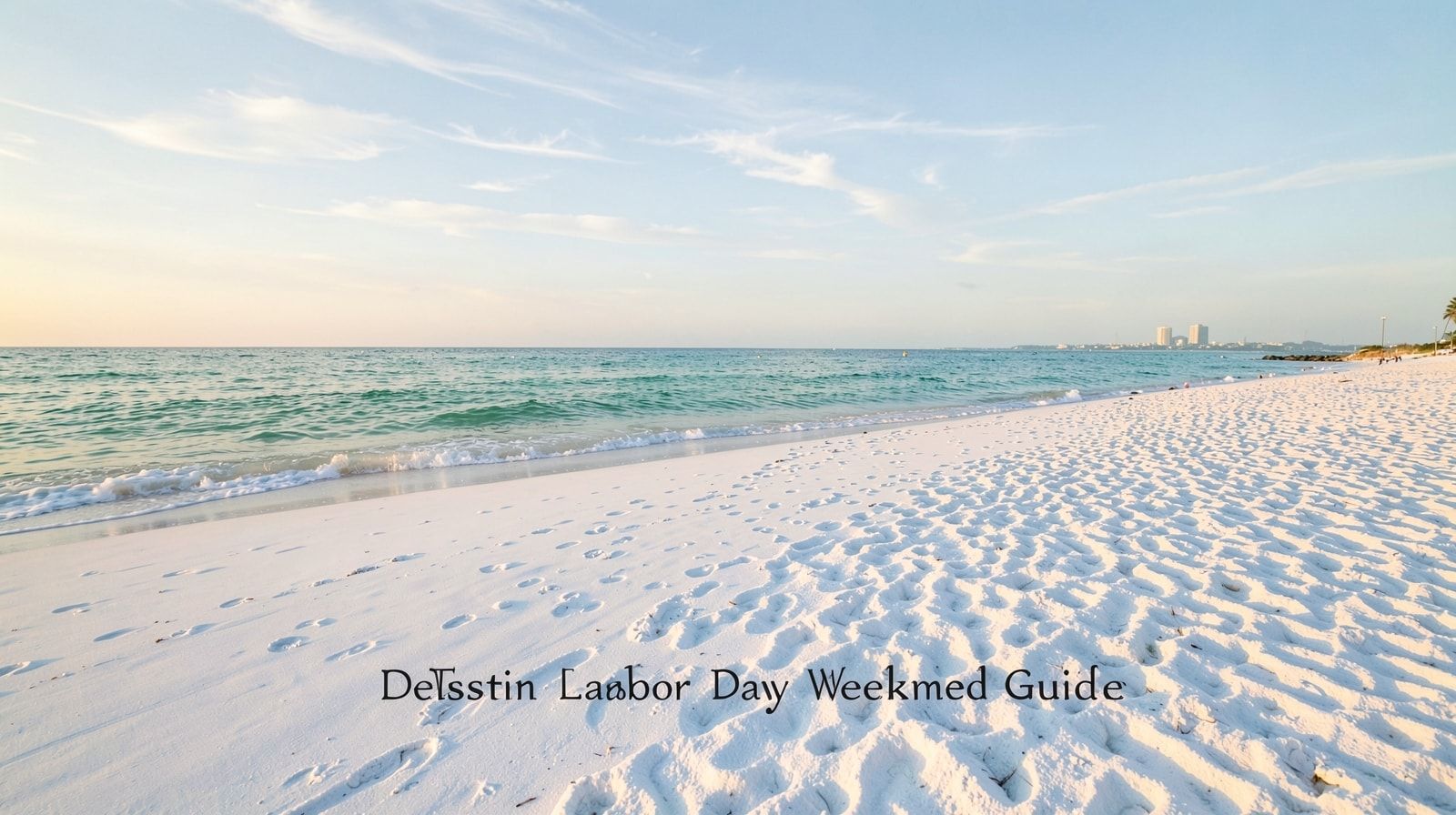 Uncrowded pristine white sand beach in Destin on a quiet early morning with emerald Gulf water