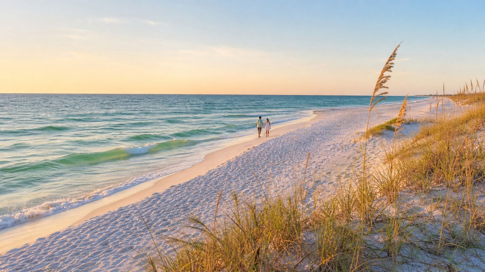 Empty white sand beach at Henderson Beach State Park in Destin Florida at sunrise on a summer morning