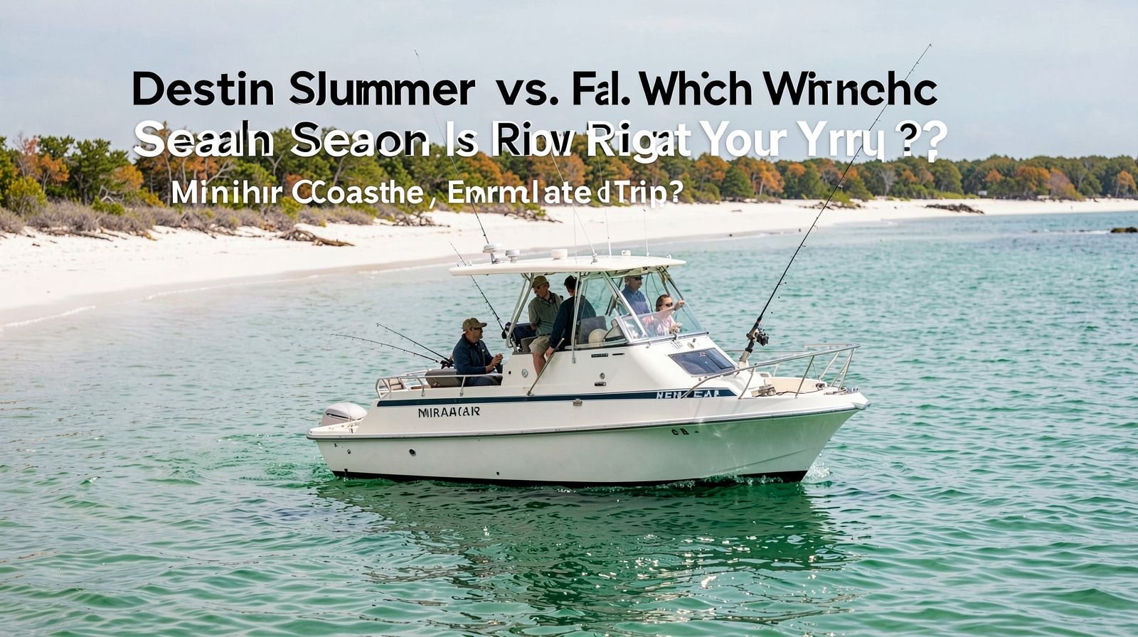 Fishing charter boat with anglers on calm Gulf waters near Destin Florida in fall