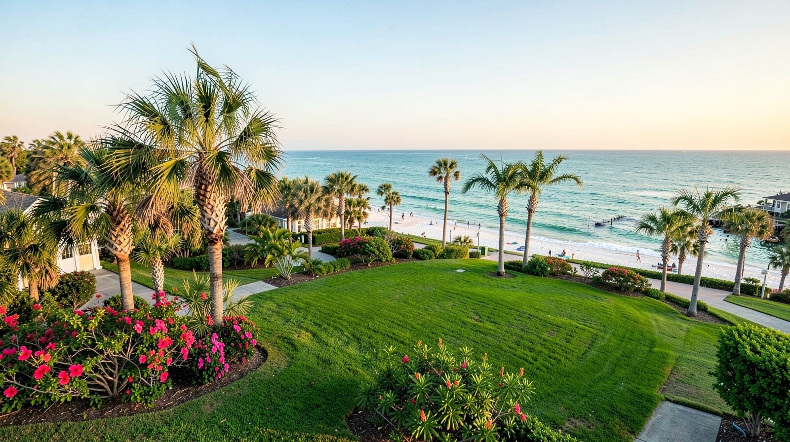 Peaceful coastal neighborhood in Destin Florida with tropical landscaping